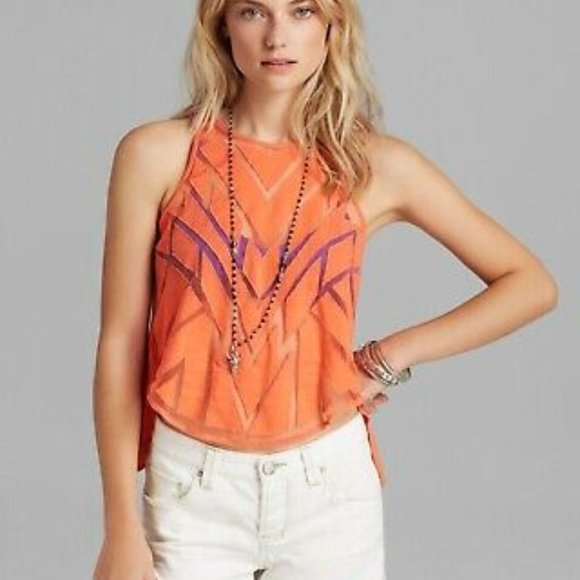 Free People Orange mesh Ginger Tank top S - Picture 1 of 4
